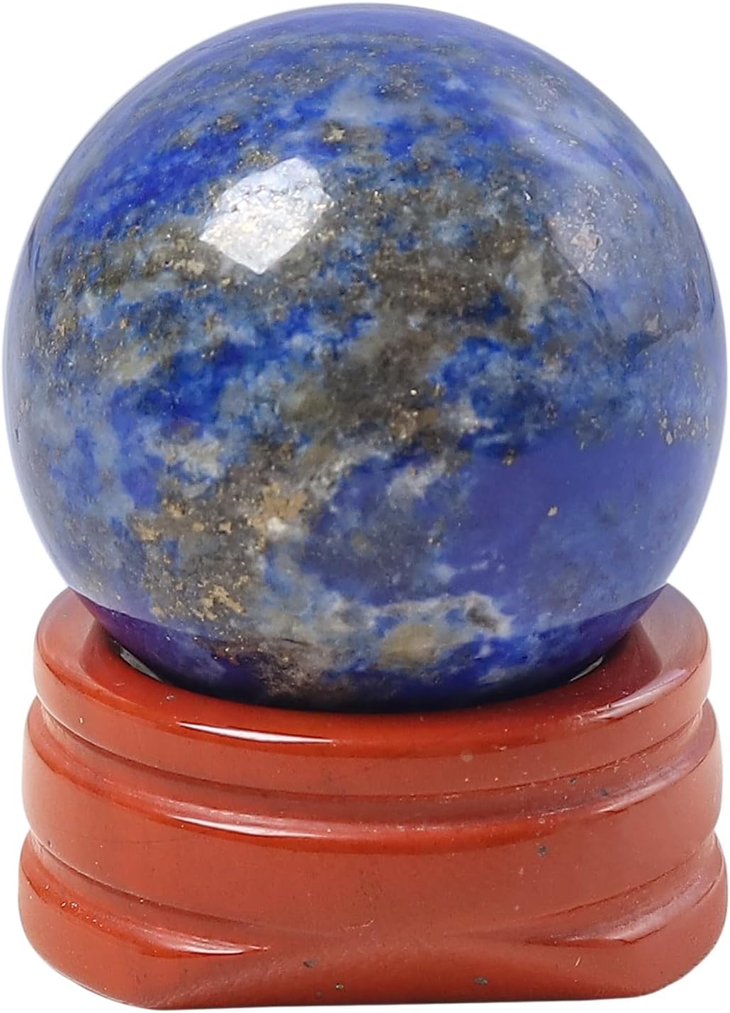 Natural Lapis Lazuli Ball with Red Jasper Stand, Healing Crystal Sphere for Home Fengshui Yoga Meditation, Reiki Energy Balancing 1.18”(30mm)