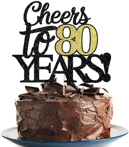 Happy 80th Birthday Cake Topper Cheers to 80 Years Birthday Cake Pick 80 Fabulous Cake Decoration for Happy Birthday Anniversary Party Cake Decorations Supplies (80)
