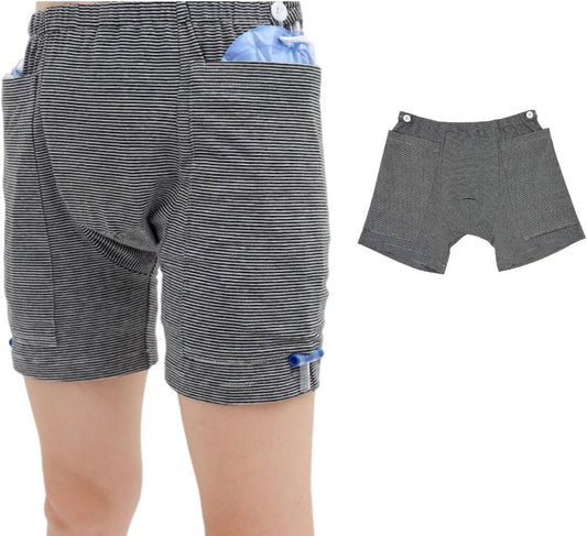 Incontinence Care Trousers, Catheter Underwear for Elderly with Double Pockets, Urinate Drainage Bag Pants for Catheter Nephrostomy Bag for Incontinence and Ostomy Patients (Men, L)