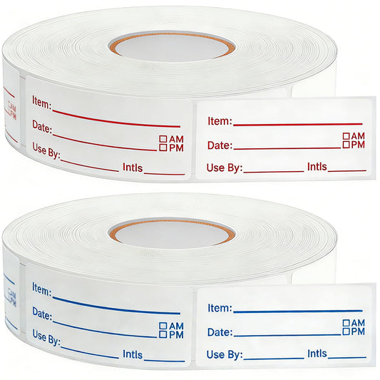 1000Pcs Food Labels, AIMEIKI 2 Rolls 1 x 2 Inch Removable Date Stickers Waterproof Food Storage Stickers for Freezer, Refrigerator, Food Containers Easy Clean No Residue