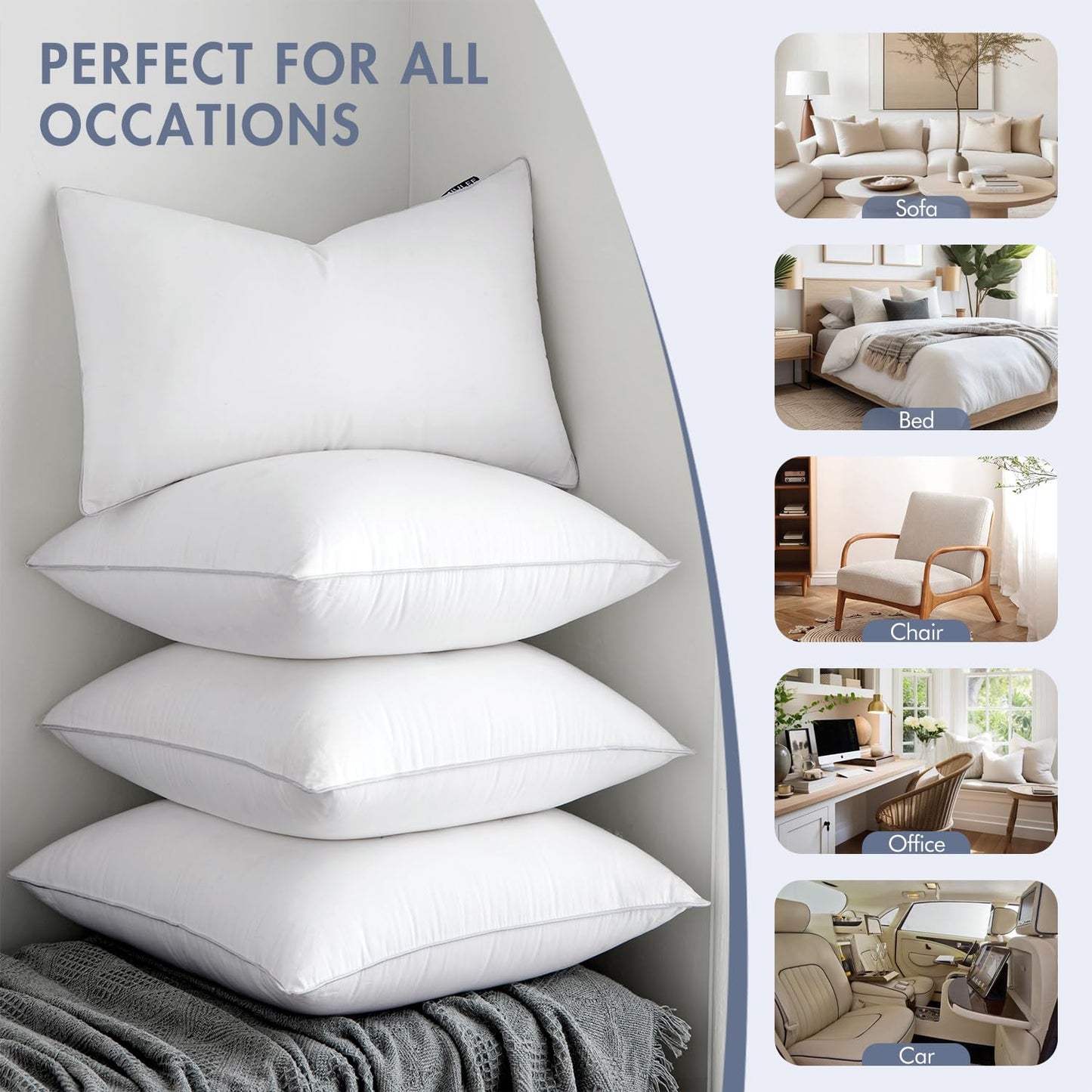 MIULEE 20 x 20 Pillow Inserts (Set of 2) -Throw Pillows for Couch Sofa with 100% Cotton Covers