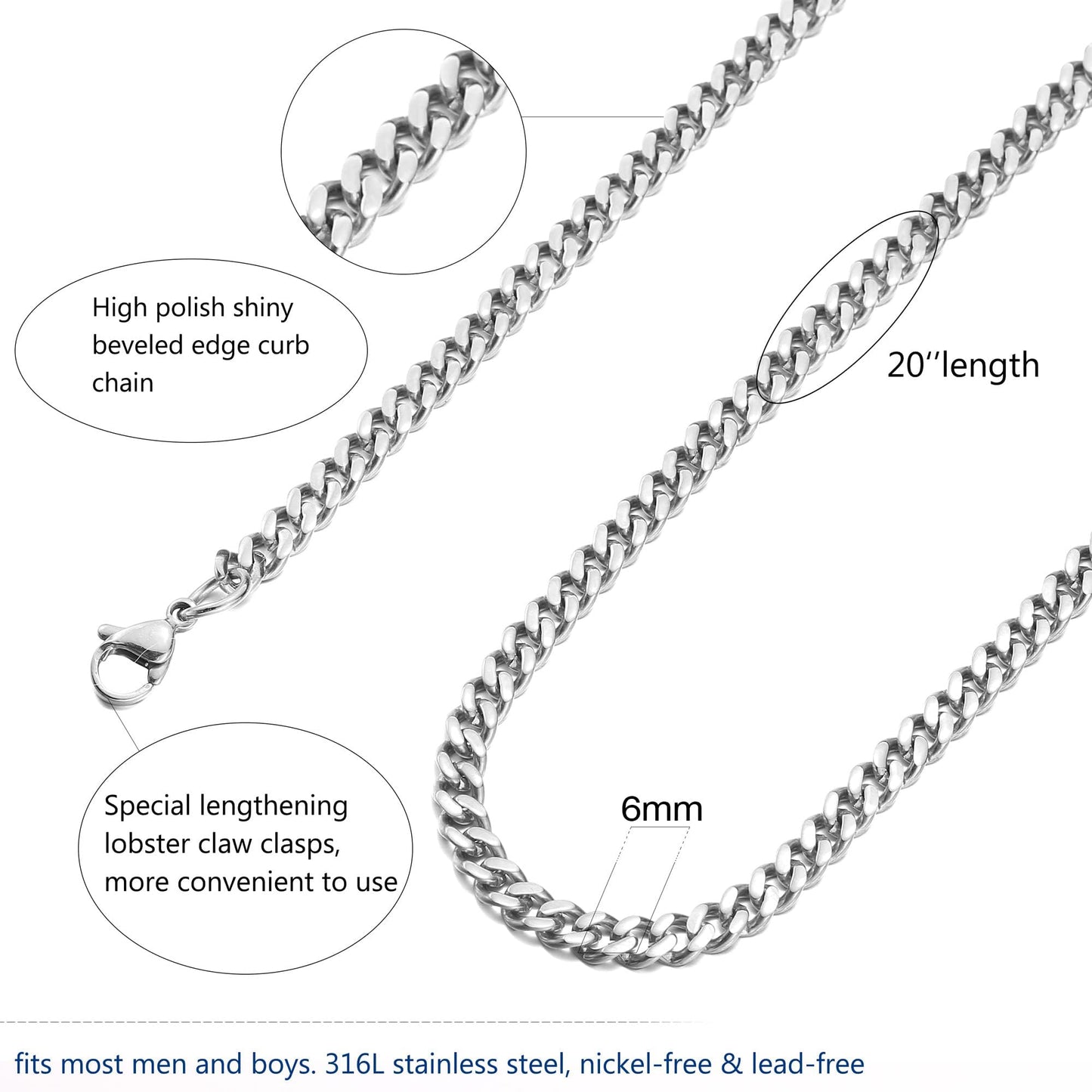 Ieftop Cuban Chain Necklace Gifts for Brother, Silver Stainless Steel Chunky Cuban Chain for Men Gift from Sister Brother Necklace Valentine Birthday Gifts