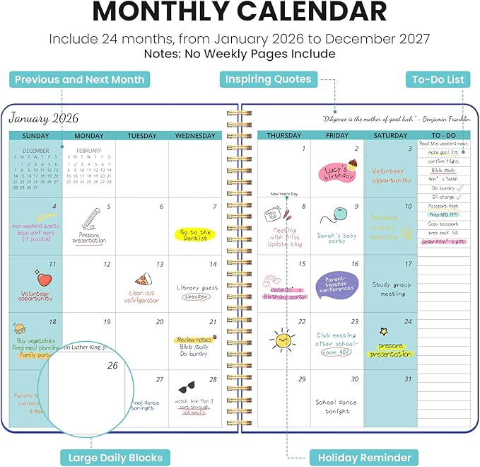 Monthly Planner 2026-2027, 2 Year Months Calendar Planner 2026-2027, Runs from January 2026 - December 2027, 7" x 10", 24 Months, Perfect for School Office Home Planning - Royal Blue