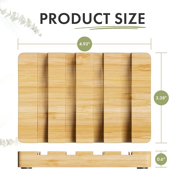 AmazerBath Bamboo Soap Holder, Bamboo Soap Dish, 2 Pack Soap Dishes for Bar Soap, Soap Tray Self Draining, Bar Soap Holder for Shower