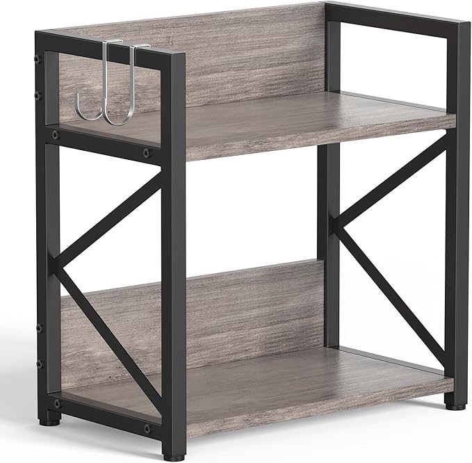 RUILALIFE Spice-Rack-Organizer-Shelf for Kitchen Counter, 2 Tiers Coffee Bar Station Organizer for Countertopï¼Space Saving Desk Shelving Riser Unit (Grey, Medium)