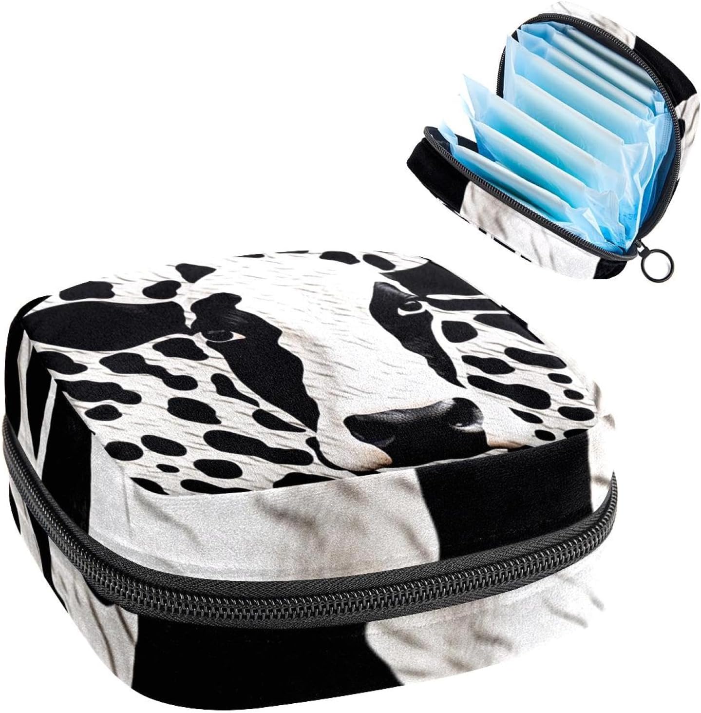 Sanitary Napkin Storage Bag,Period Bag,Pad Bag,Cow Print White Black,Period Pouch