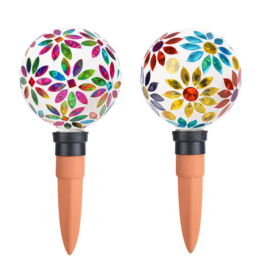 Chonsun Terracotta Watering Spikes Mosaic Watering Globes for Outdoor Plants 2 Pack Automatic Plant Waterer Watering Devices Water Bulbs