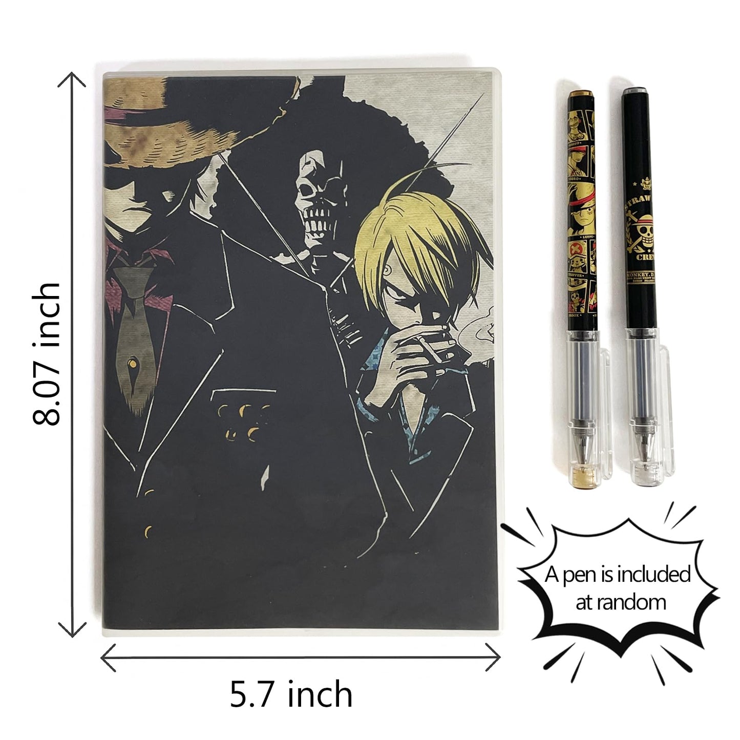 UZYEAOZM One Piece Notebook 7.9x5.7 inches, Anime Cosplay Fans Journals with Black Ballpoint Pen, Birthday Gifts for Boyfriend Friend Son and Men
