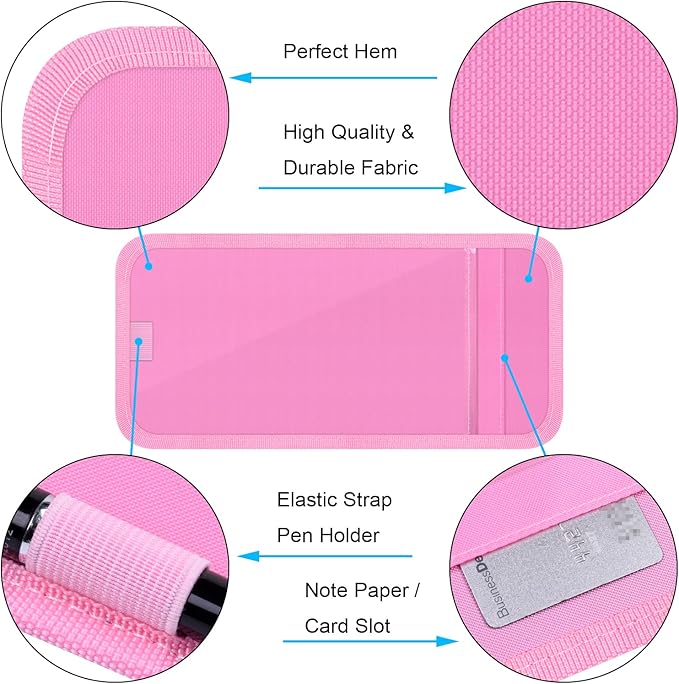 Handicap Placard Holder for Auto, Wisdompro Disabled Parking Permit Sign Protector for Car Sun Visor with Note Paper Slot, Pen Holder and Elastic Strap - Pink