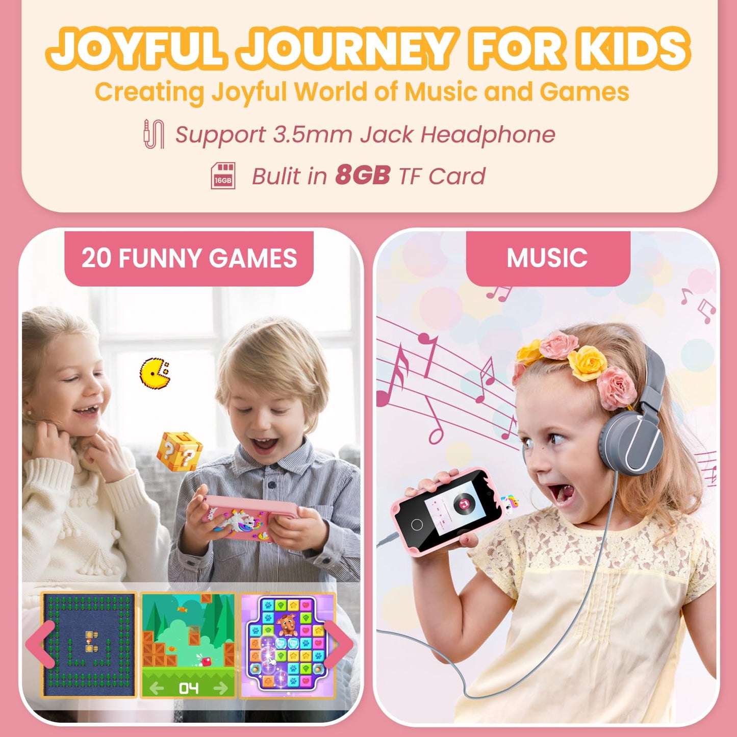 Kids Phone for Girl Toys, Kids Camera Toy Smart Phone Birthday Gifts Toddler Ages 2, 3, 5, 7, 8, 10 Year Old, Educational Learning Toys with 2.8" Touchscreen, Music Player, Video Player, Game (Pink)