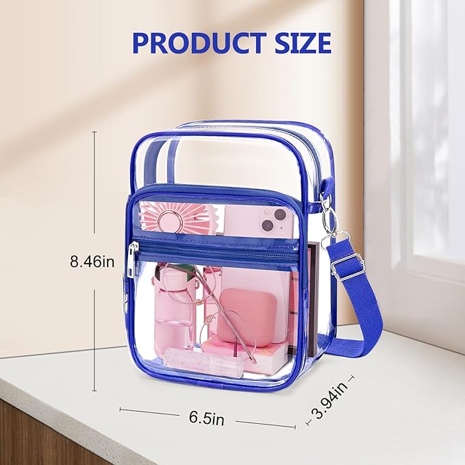 Blvornl Clear Crossbody Bag with Adjustable Shoulder Strap, Stadium Approved PVC Purse Bag, Messenger Bag