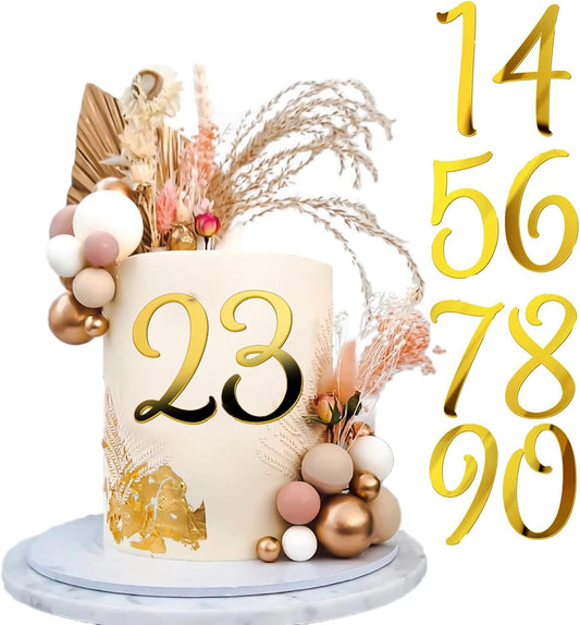Large Acrylic Cake Numbers Topper, 3.5 inch 0-9 Numbers Happy Birthday Cake Topper Gold Acrylic Wedding Party Cupcake Toppers for Birthday Party Wedding Anniversary Decorations