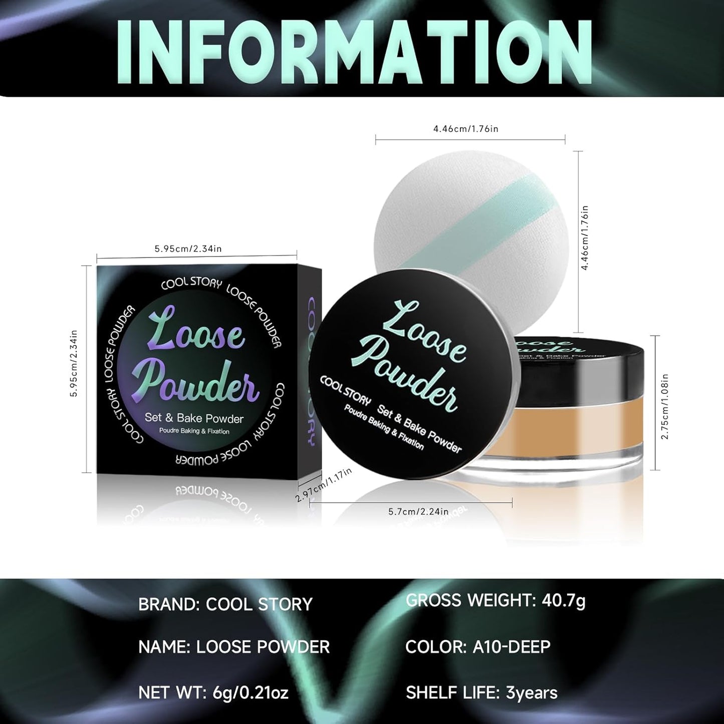 Loose Setting Powder, Bake Makeup Powder Full Coverage Matte Finish (Deep, 6g/O.21oz)