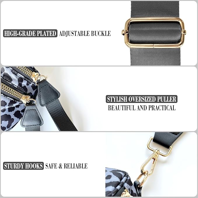 Bum Bag Crossbody Bag for Women | Spacious Bum Bags | Nylon Crossbody Fanny Packs | Leopard Purse Belt Wallet (Color Bum Bag-Grey Leopard)