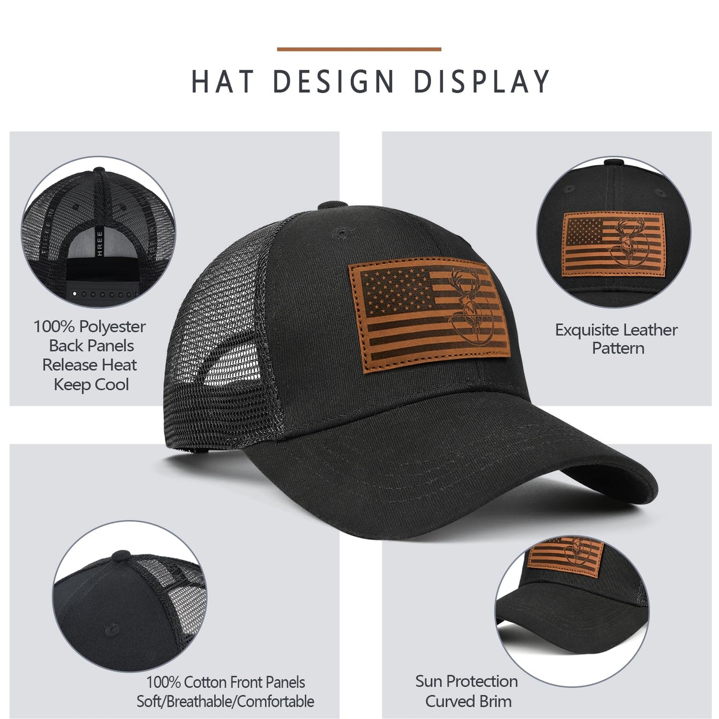 Deer Hunting Hat Hunting Gifts for Men Father's Day Christmas Birthday Gifts for Dad Husband Grandpa Deer Flag Design Snapback Trucker Hat Baseball Cap