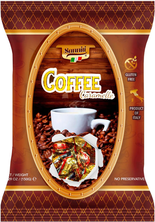 Sanniti Italian Hard Candy Caramelle | Gluten Free, No Preservatives | Product of Italy, 5.29 oz Bag (150 Grams, Coffee)