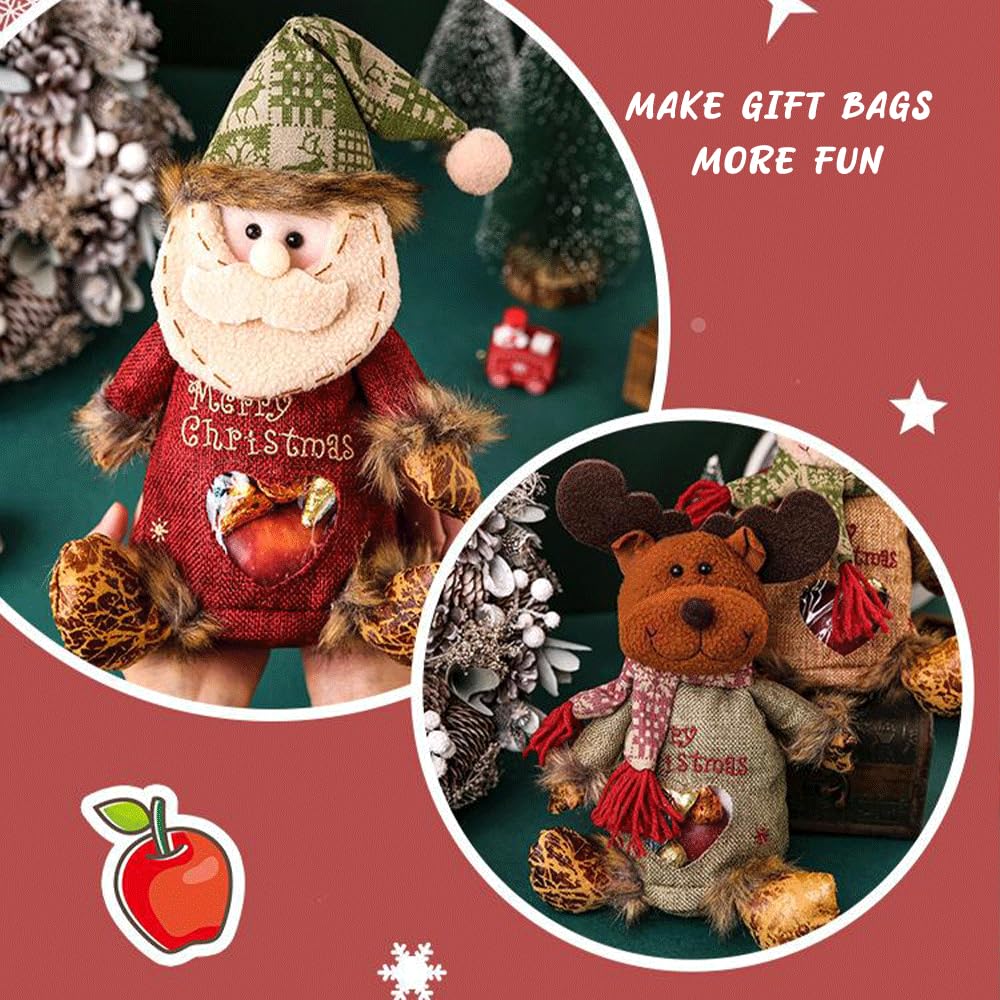 Christmas Doll Gift Bags Zipper Design - Small Fabric Gift Bags (6pcs)