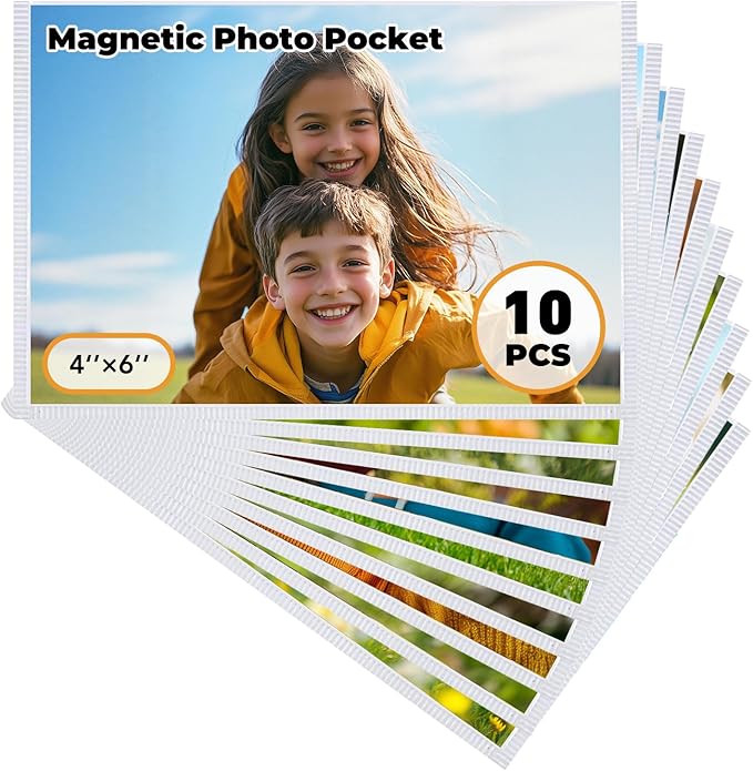 Magnetic Picture Frame, 10 Pcs Magnetic Picture Frames for Refrigerator 4x6, Magnetic Photo Frames with White Border, Refrigerator Magnets for Pictures Suitable Home, School, Office