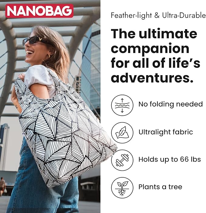 Nanobag Ultralight Foldable Tote for Women & Men, Reusable Grocery & Travel Bag, Packable Collapsible Compact Market Essential (Standard Duck)
