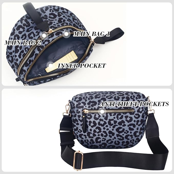 Bum Bag Crossbody Bag for Women | Spacious Bum Bags | Nylon Crossbody Fanny Packs | Leopard Purse Belt Wallet (Color Bum Bag-Grey Leopard)