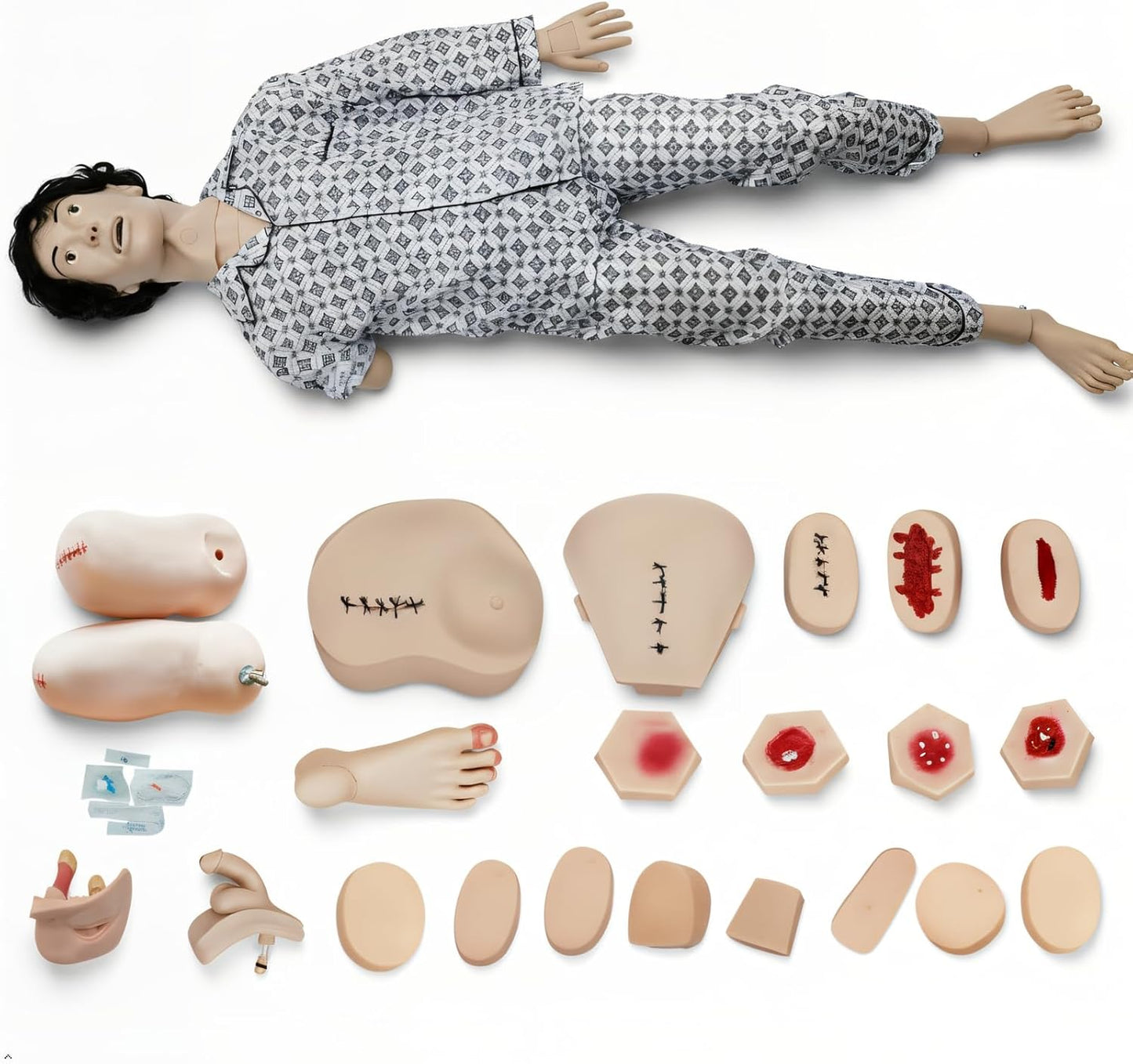 Trauma Nursing Manikin , Patient Care Medical Manikin for Training–5.74ft CPR Full Body with 30+ Skills: Wound Care,Catheterization –Ideal for Nursing Students& Medical Education