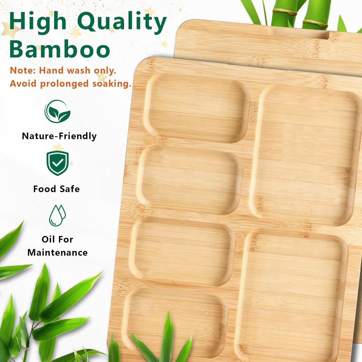 Charcuterie Board with Lid and Handle, Portable Travel Bamboo Cheese Board Set with 4 Cheese Tools, Gift for Housewarming, Weddings, Picnics, Christmas (6 Compartments, Black)