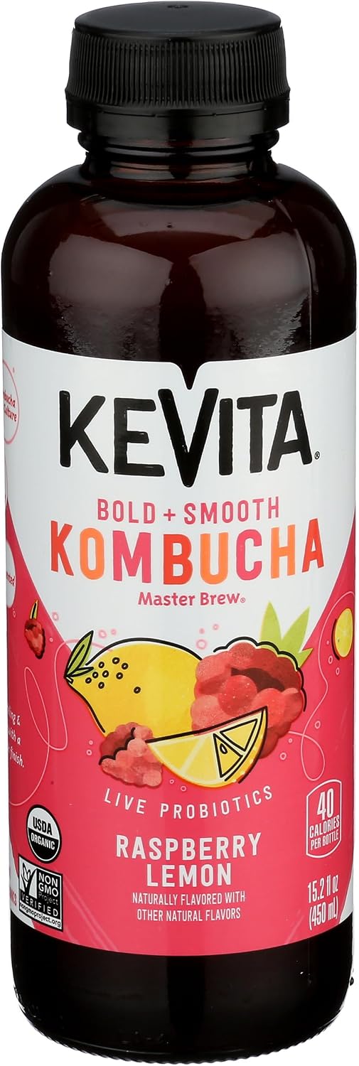 KeVita Master Brew Kombucha Raspberry Lemon, with Live Probiotics, 15.2 Fl Oz