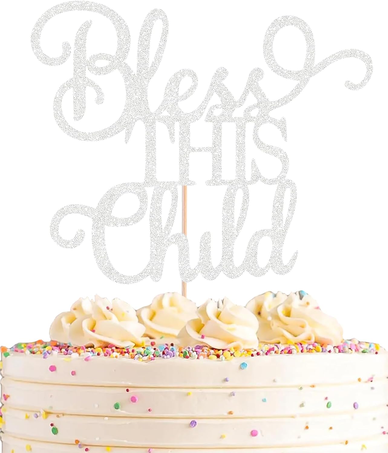 Bless This Child Cake Topper - Silver Glitter Chlid Christening Cake Decoration Supply - Smash Cake Topper for First Holy Communion Party/Baby Shower - Baptisim Cake Decor