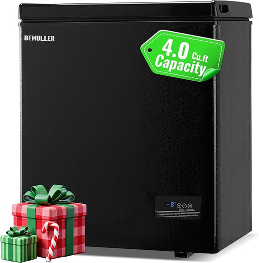 Chest Freezer with Electronic Panel, Accurate Temperature Display to 1 â 4.0 Cu.ft Deep Freezing Machine with 2 Removable Baskets Suitable for Home Kitchen Apartment Black