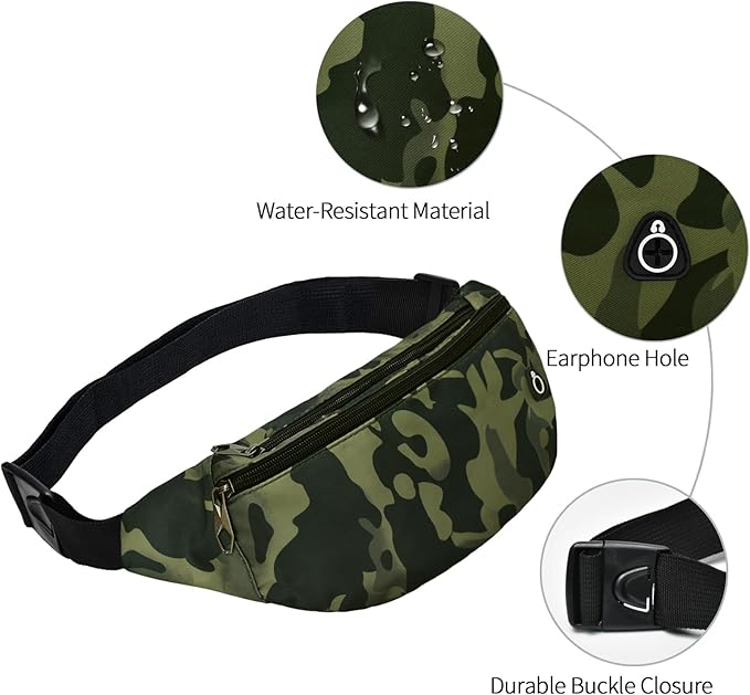 Fanny Packs for Men and Women, Waterproof Sports Waist Pack Bag for Travel Hiking Running Hands-free