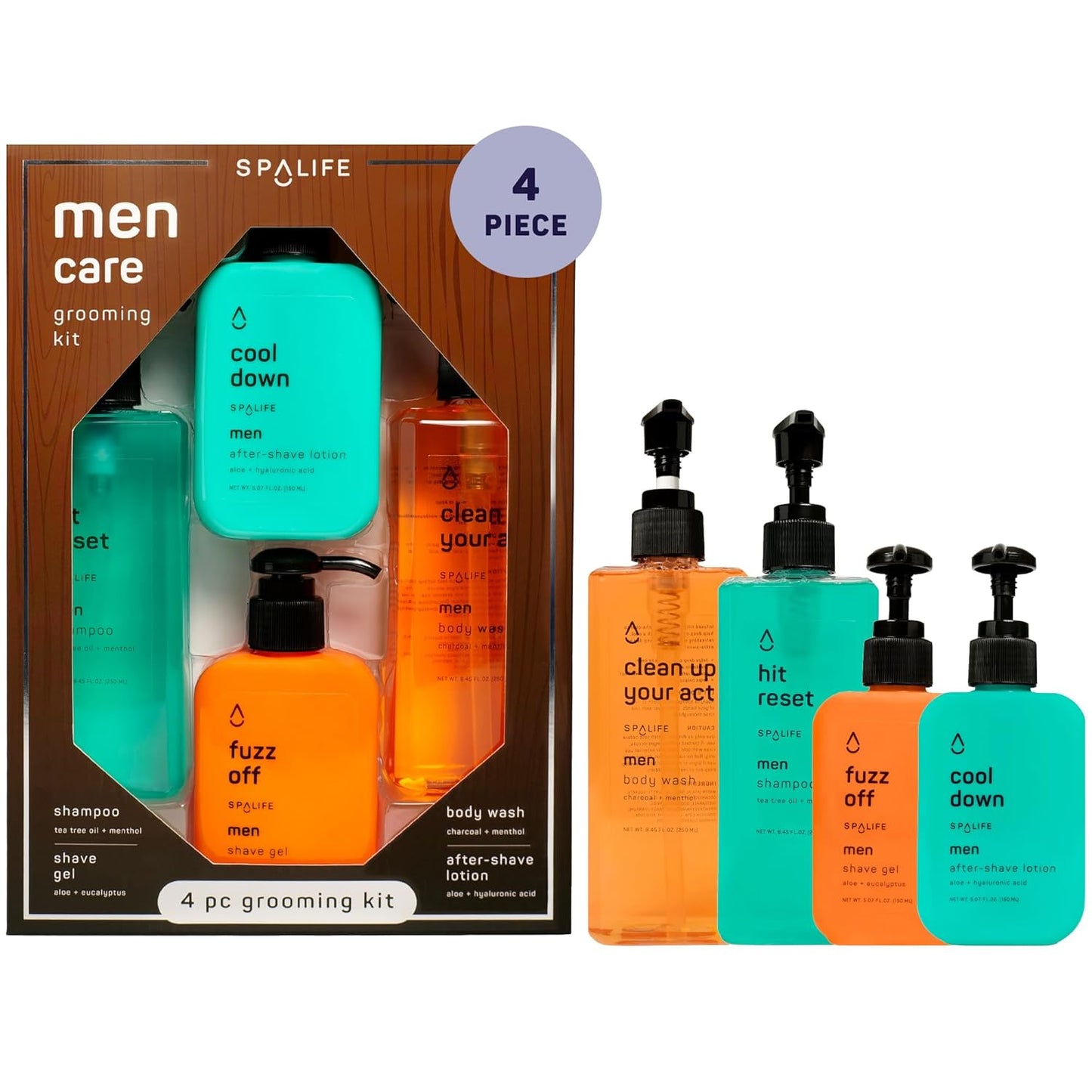 SpaLife Men's Hair & Body Care 4-Piece Set â Body Wash, Shave Gel, After-Shave Gel, Shampoo â Men's Skincare â After-Shave Lotion for Men â Gift Set â Gifts for Men â Gifts for Guys