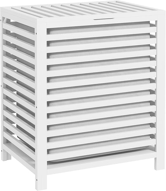 HOMCOM Bamboo Laundry Hamper with Lid, Laundry Basket with Removable Liner Bag, Dirty Clothes Hamper, 19.75 x 14.25 x 23.5 Inches, White
