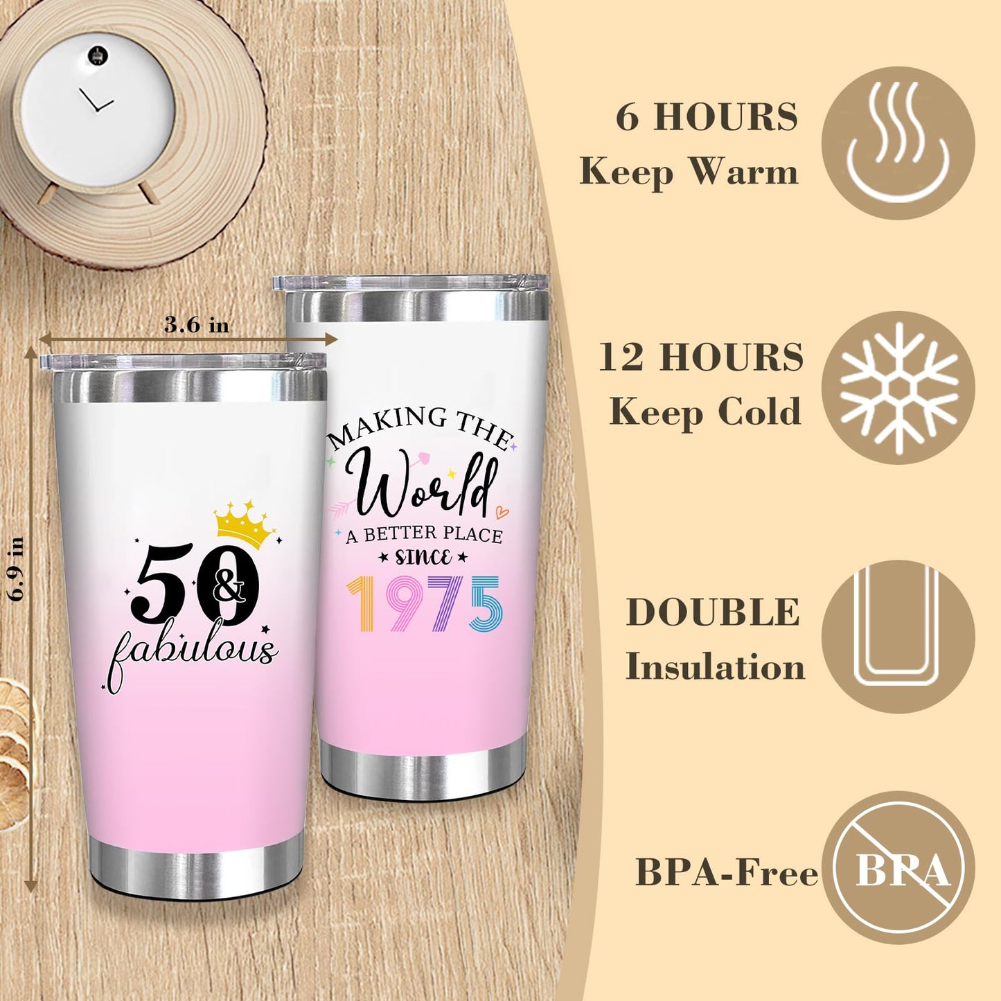 Unipinkart 50th 1975 Birthday Gifts for Women, 50 Year Old Birthday Fabulous Gifts for Women, Cool 50th Gift Canvas Tote Bag Set for Woman, Turning 50th Cup Gift Basket for Her Mom Sister Wife