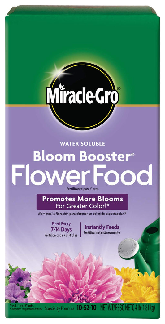 Miracle-Gro Water Soluble Bloom Booster Flower Food Fertilizer - 10-52-10 Formula for Annuals Perennials and Containers - Promotes Vibrant Flowers and Rich Color, 4 lbs.