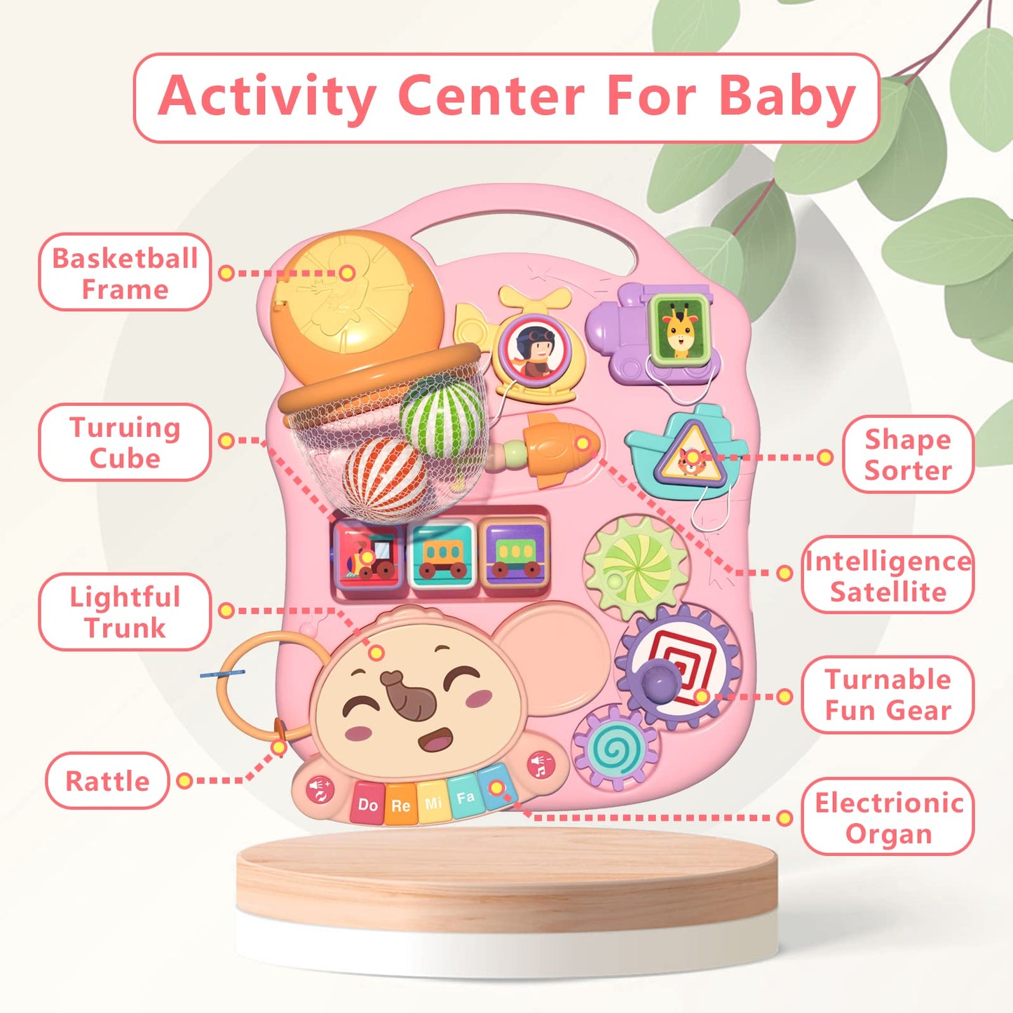QDRAGON 3 in 1 Baby Walker and Activity Center for Girl, Learning to Walk, Sit to Stand, Early Educational Push Toys with Music Panel for Infant Toddler 12+ Months Pink