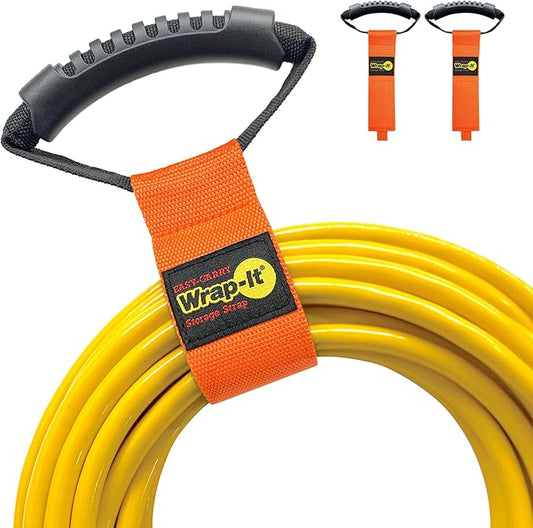 Easy-Carry Wrap-It Storage Straps - 17â (2-Pack) Blaze Orange â Heavy-Duty Hook and Loop Cord Carrying Strap, Hanger, and Organizer with Handle for Pool Hoses, Garden Hoses, Cords, Cables and More