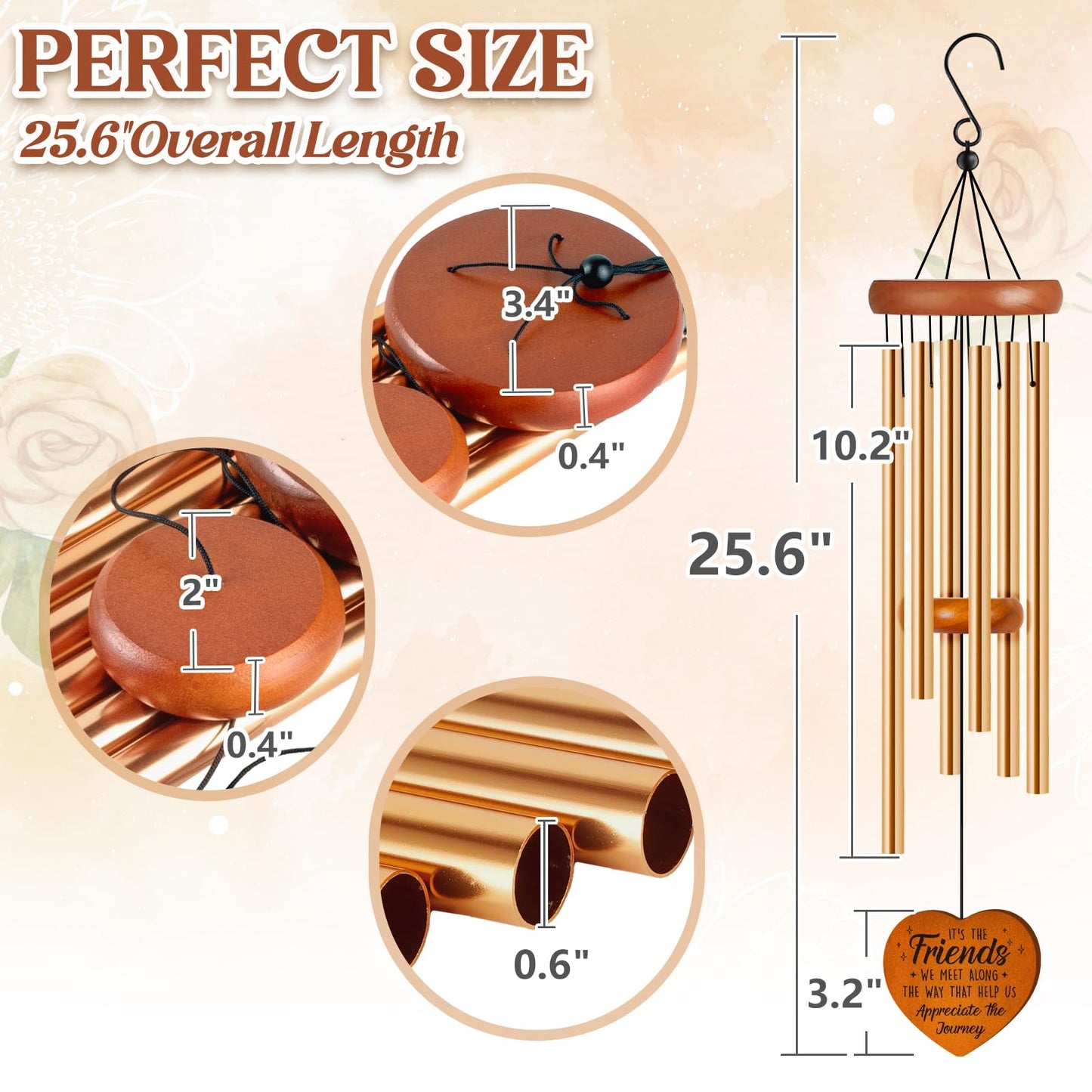 Best Friend Birthday Gifts for Women, Unique Friendship Gifts for Women, Ideas Wind Chimes for BFF, Soul Sister, Unique Outdoor Garden Decor for Female 25.6" Wind Chime