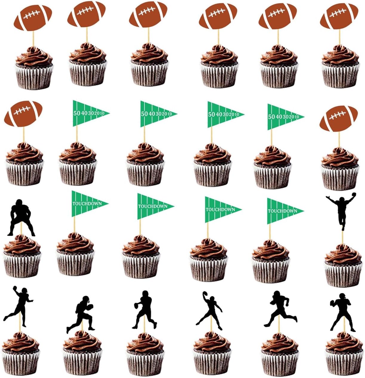 24 pcs Football Cupcake Toppers Rugby Ball Sport Super Ball Cupcake Toppers For Birthday Party (Football Party)