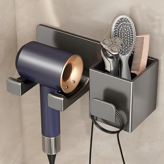 Hair Dryer Holder Wall Mounted, Blow Dryer Holder for Salon, Bedroom, Bathroom Storage, Multi-Functional Bathroom Wall Shelves Hair Tools Organizer for Hairdryers Hairbrush - No Drilling Needed