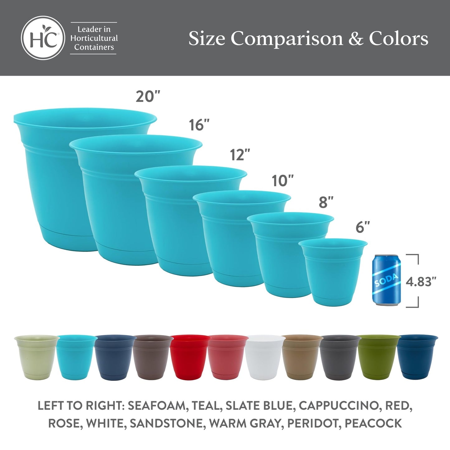 The HC Companies 6 Inch Eclipse Round Planter Pots with Drainage Holes & Attached Saucer, Lightweight UV-Resistant Plastic Indoor & Outdoor Planters, 4-Pack Flower Pots for Garden & Home Decor, Red