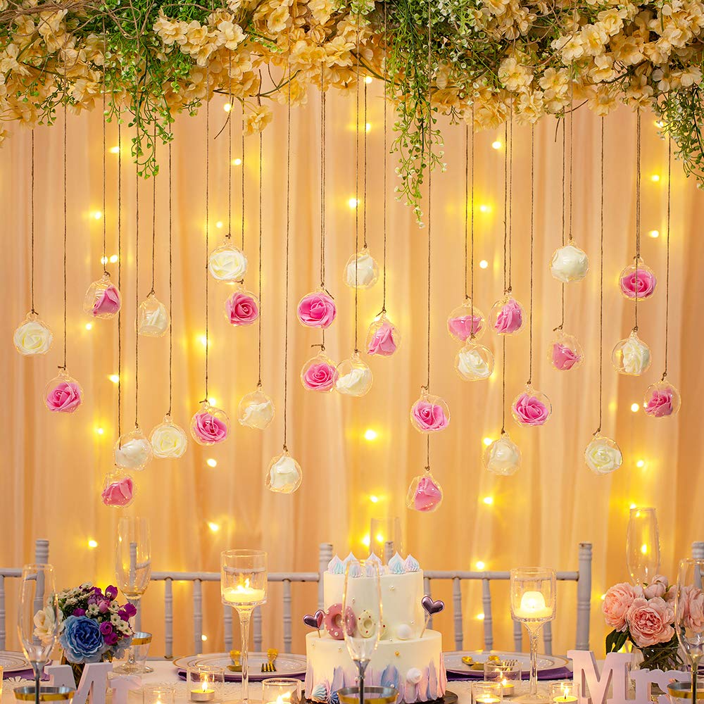 Sziqiqi Hanging Glass Globes Orbs Tea Light Candle Holders fillable with Trinkets for Wedding Ornaments, Wedding Birthday Christmas Party Centerpiece Accessory 2.36inch 30pcs +6 Extra