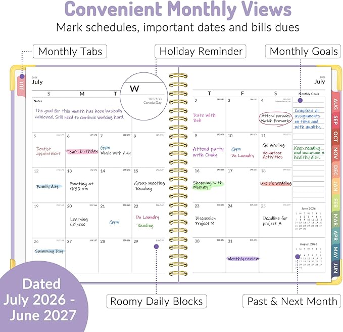 Forvencer Academic Planner 2026-2027, July 2026-June 2027 Weekly & Monthly Hardcover Calendar Planner, 6" X 8", Daily Agenda Book, School Office Notebook College Teacher Student Organizer A5, Pink