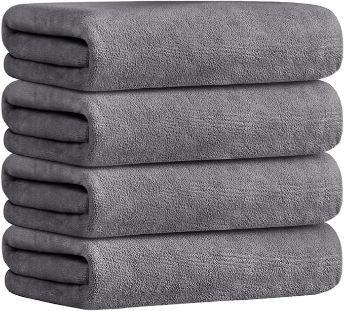 JML Bath Towels Set 4 Pack (30" x 60") - Large, Soft, Absorbent, Quick Dry Microfiber Towel for Hair Wrap, Fitness, Sports, Yoga, Swim, Pool, Grey