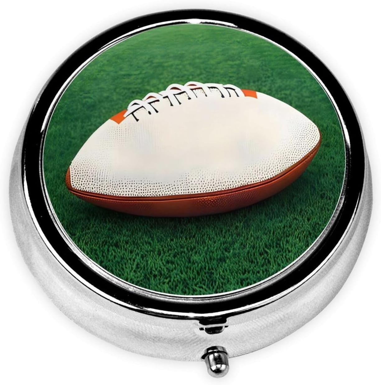 Portable Pill Box, White Rugby Ball Mini Round Pill Box, can be Put into Wallet, Pocket, Lightweight and Convenient 3 Compartment Pill Box