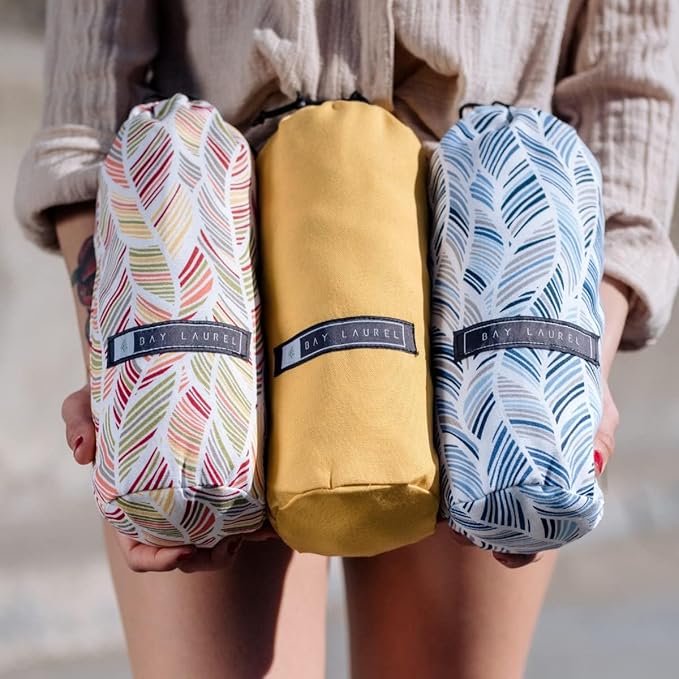 BAY LAUREL Turkish Beach Towel with Travel Bag 39 x 71 Quick Dry Sand Free Lightweight Large Oversized Towels Light - (Dark Blue with Blue Floral Bag)