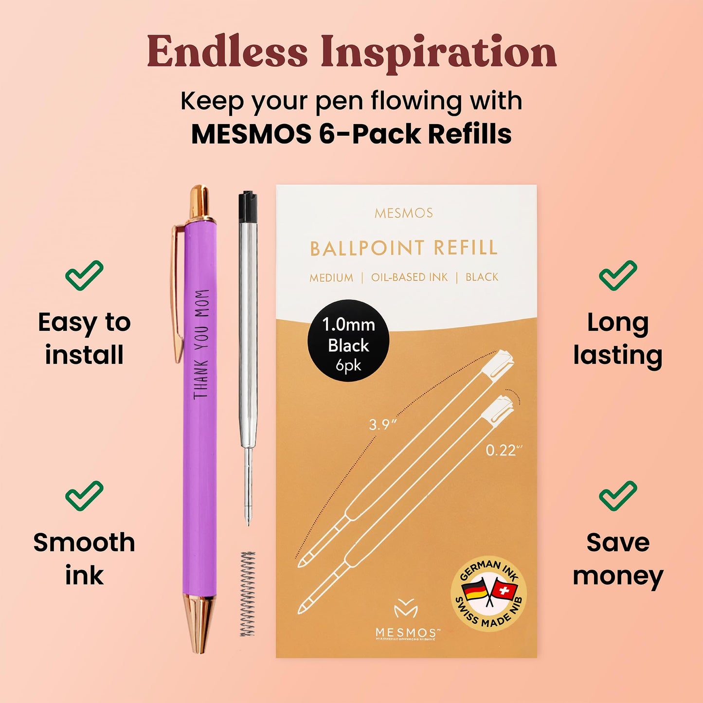 MESMOS 3Pk Fancy Pens for Mom, Mothers Day Gifts for Mom, Grandma Mothers Day Gift, Presents from Daughter or Son, Best Ever Smooth Writing Nice Pen Set