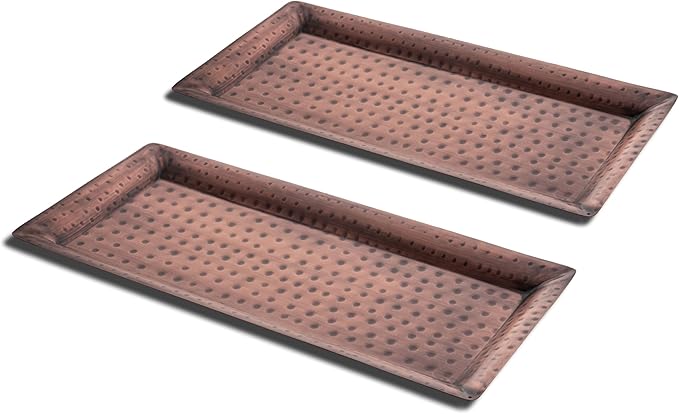 Monarch Abode Decorative Tray â 12-Inch Hand Hammered Antique Copper Metal Bathroom Tray Countertop Vanity Trays Organizer, Perfume Plate for Dresser, Kitchen Countertop Small Fruit Platter, Pack of 2