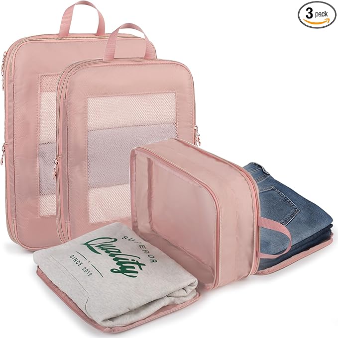 Expandable Double-Sided Compression Packing Cubeï¼3 Set Lightweight Double Deck Organizer Bag Carry on Luggage Backpack Suitcasesï¼Women Travel Accessories for Separate Clean and Dirty Clothes