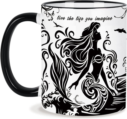 Mermaid Coffee Mug 11 Oz Mothers Day Birthday Gifts for Women, Black and White Mugs, Birthday Gift for Women Friendship, Mermaid Coffee Cup Adult Gifts for Friends, Mom, Grandma