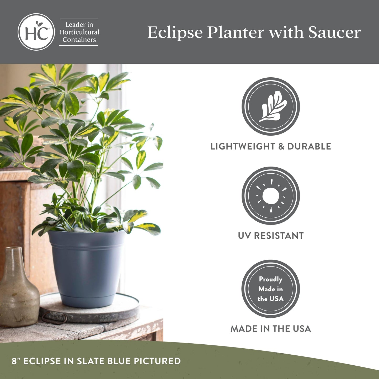 The HC Companies 6 Inch Eclipse Round Planter Pots with Drainage Holes & Attached Saucer, Lightweight UV-Resistant Plastic Indoor & Outdoor Planters, 4-Pack Flower Pots for Garden & Home Decor, Red